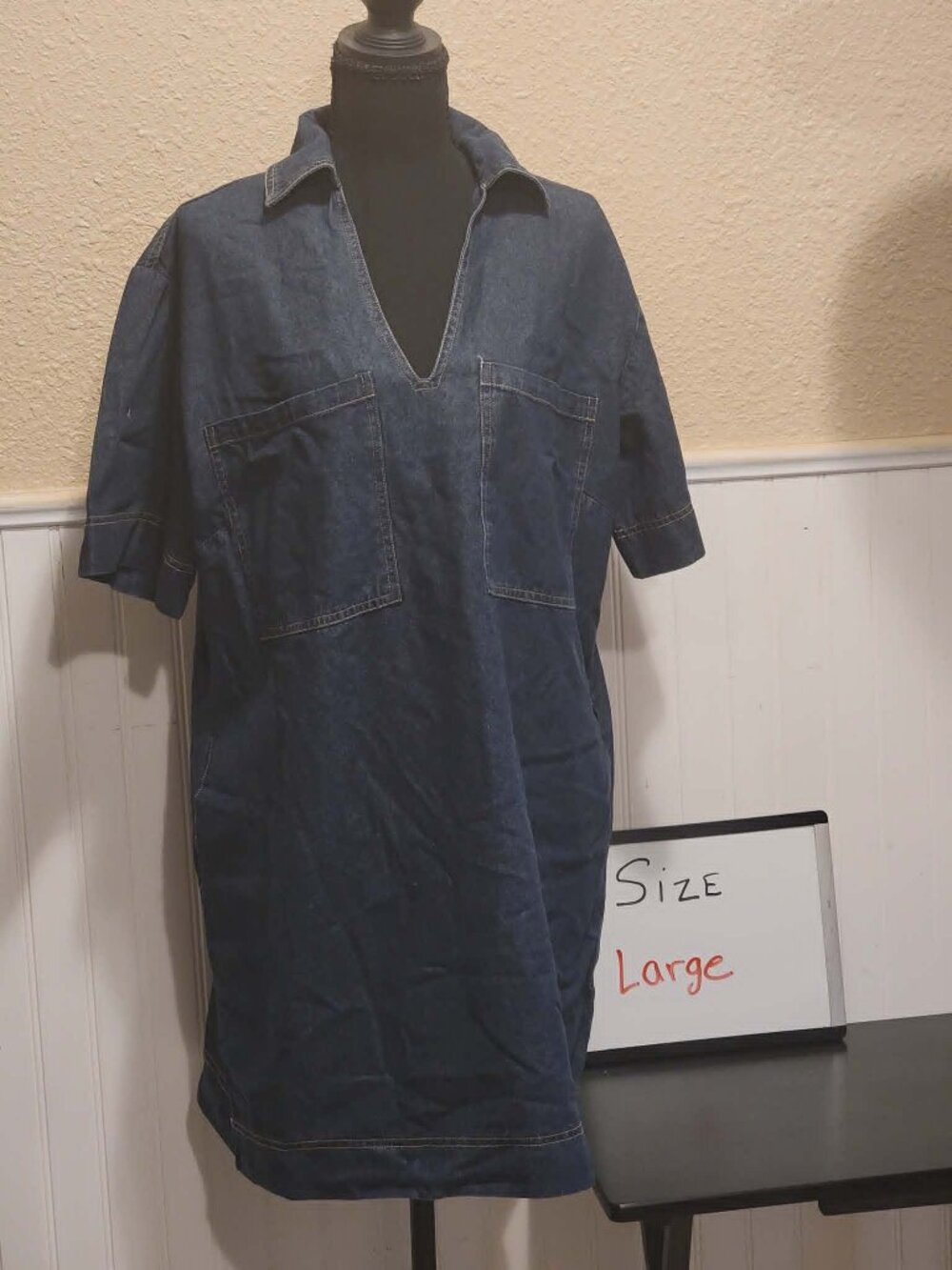 Chouyatou Womens Summer Casual Denim Dress Short Sleeve V Neck Distressed Jean D - Picture 1 of 1